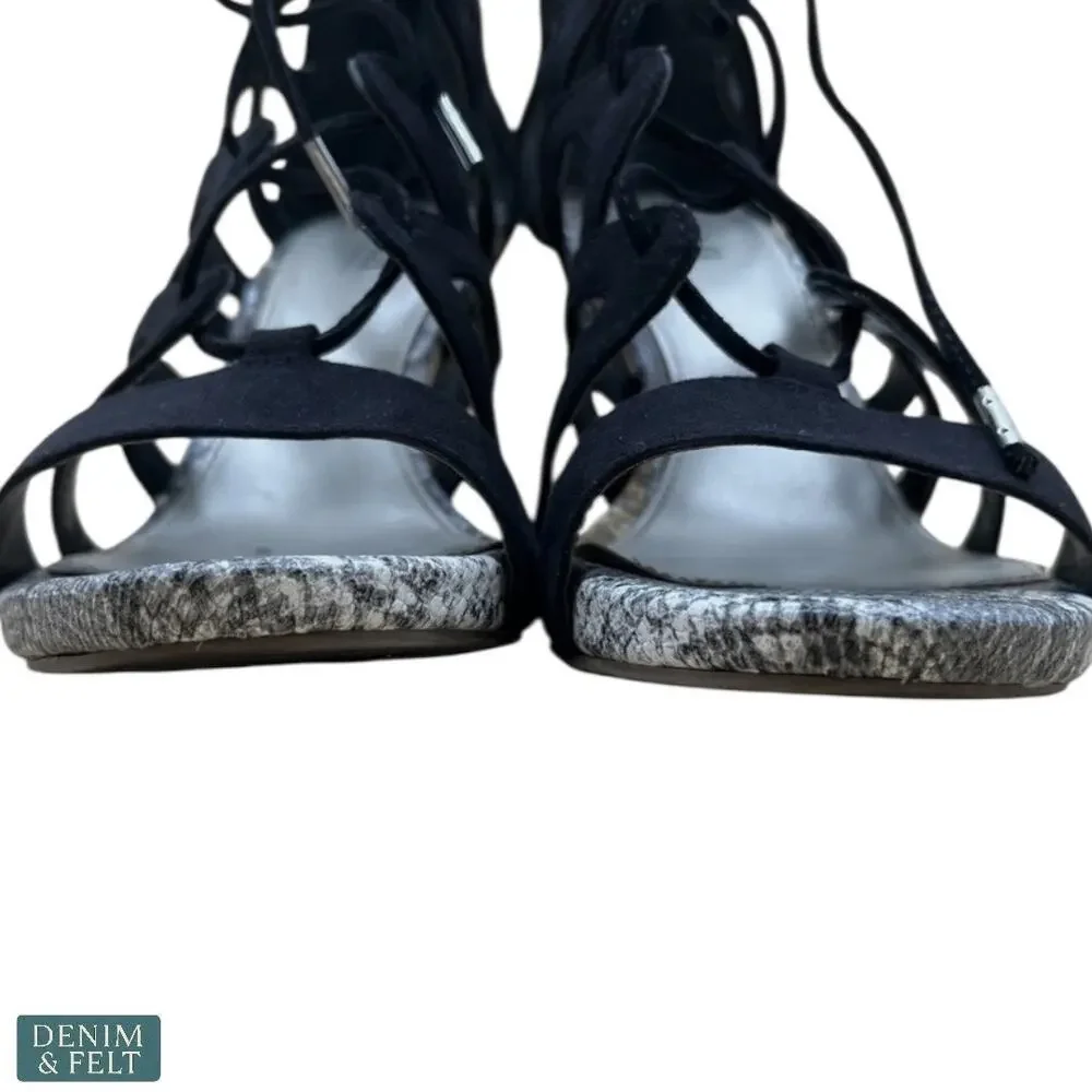 a.n.a Willa Black Strappy Lace Up Heels Snakeskin Detail Women’s‎ 7.5M